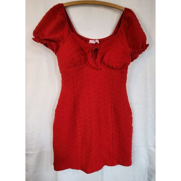Madden NYC Juniors Women's Dress Puff Sleeve Sweetheart Neckline Red Size Large - Picture 1 of 13